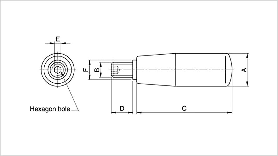 六角穴付きグリップ（おねじタイプ）寸法図