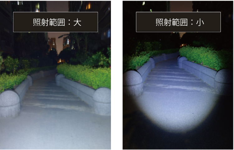 懐中電灯と比べて広範囲の照射