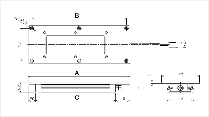 NLEフランジ式の寸法図